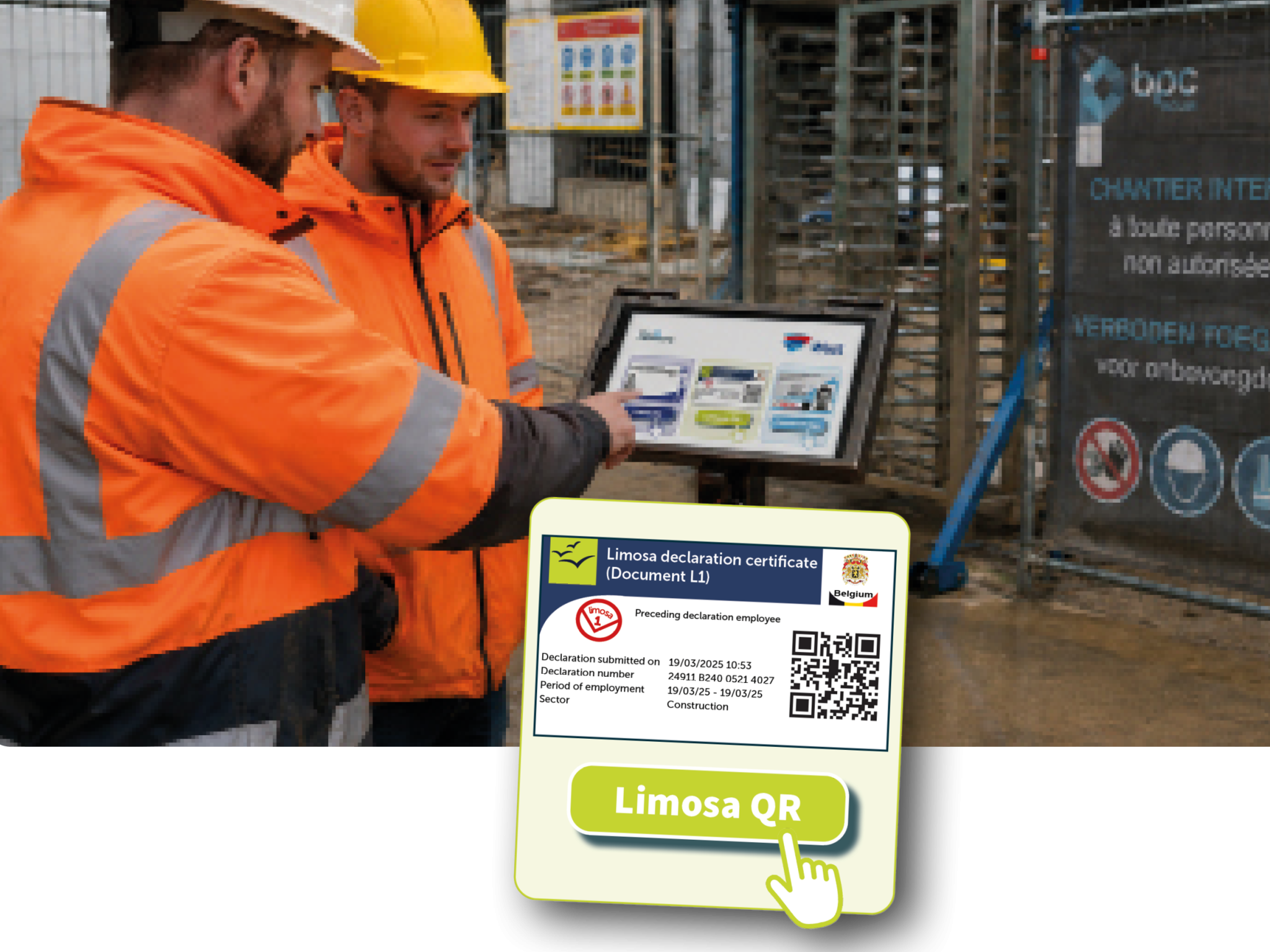 QR-code van een Limosa-1-document scannen op de Checkin@work prikklok